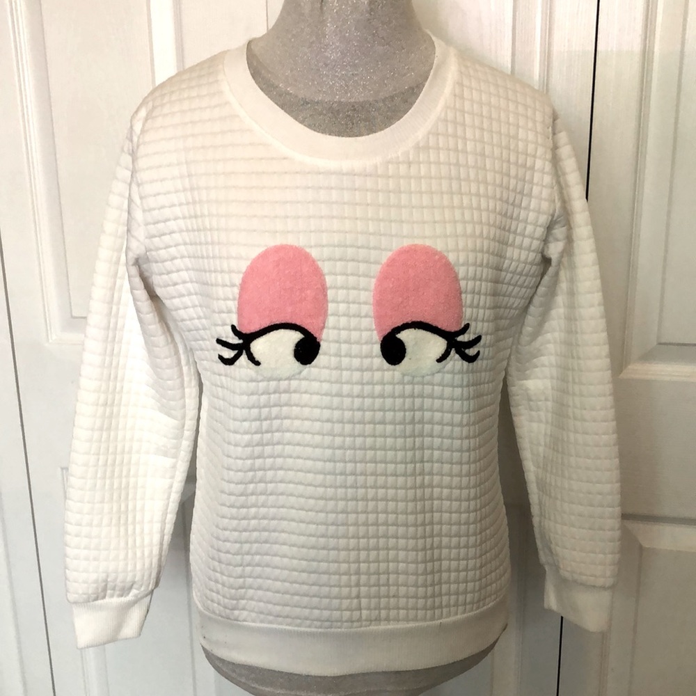 Quilted Fabric Pink Sleepy Graphic Eyes Cartoon Anime Cosplay Sweatshirt Comic S